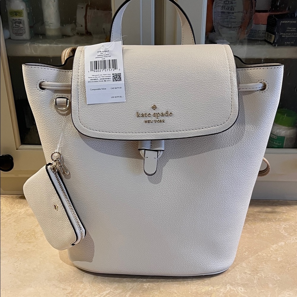 Kate Spade New York Rosie Medium Flap Parchment Backpack with Pouch